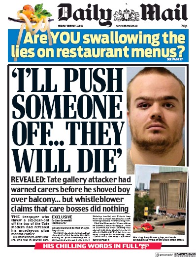 Daily Mail Newspaper Front Page (UK) for 7 February 2020