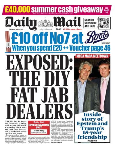 Daily Mail Newspaper Front Page (UK) for 7 June 2025