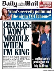 Daily Mail (UK) Newspaper Front Page for 8 November 2018