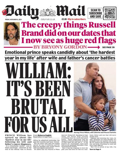 Daily Mail Newspaper Front Page (UK) for 8 November 2024