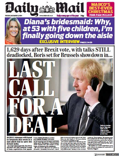 Daily Mail Newspaper Front Page (UK) for 8 December 2020