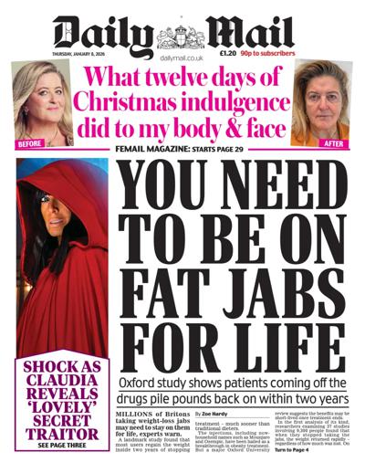 Daily Mail Newspaper Front Page (UK) for 8 January 2026