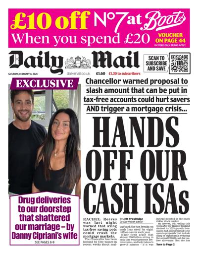 Daily Mail Newspaper Front Page (UK) for 8 February 2025