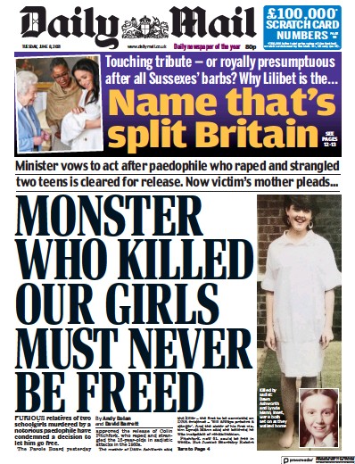 Daily Mail Newspaper Front Page (UK) for 8 June 2021