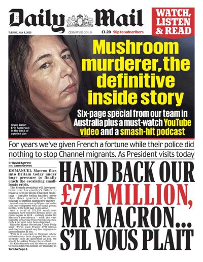 Daily Mail Newspaper Front Page (UK) for 8 July 2025