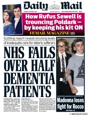 Daily Mail (UK) Newspaper Front Page for 8 September 2016