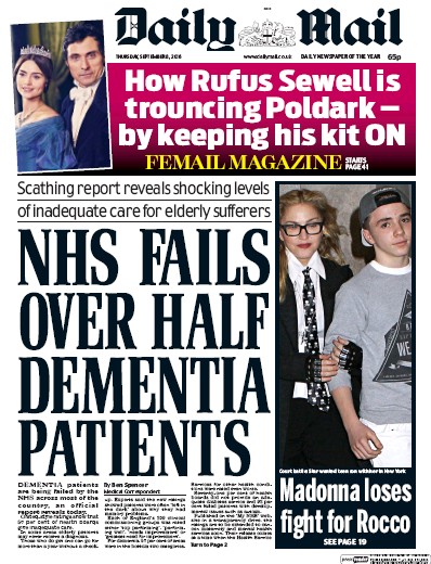 Daily Mail Newspaper Front Page (UK) for 8 September 2016