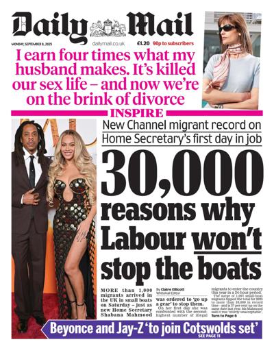 Daily Mail Newspaper Front Page (UK) for 8 September 2025