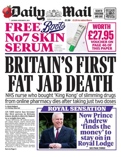 Daily Mail Newspaper Front Page (UK) for 9 November 2024