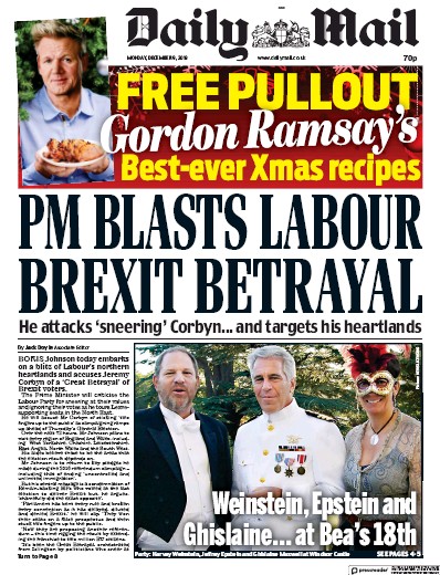 Daily Mail Newspaper Front Page (UK) for 9 December 2019