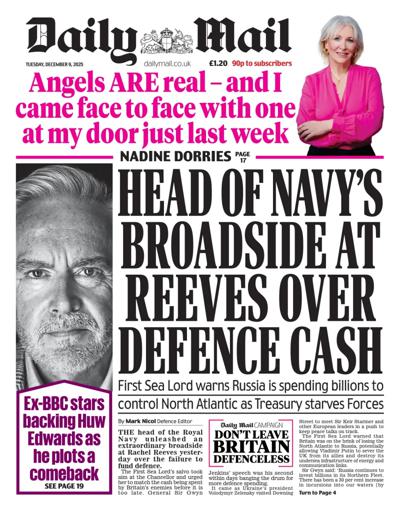 Daily Mail Newspaper Front Page (UK) for 9 December 2025
