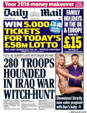 Daily Mail (UK) Newspaper Front Page for 9 January 2016