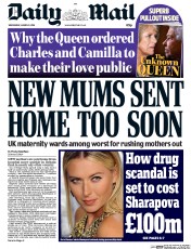 Daily Mail (UK) Newspaper Front Page for 9 March 2016