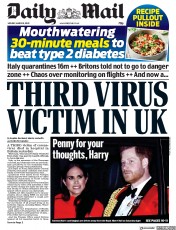 Daily Mail (UK) Newspaper Front Page for 9 March 2020