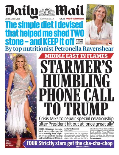 Daily Mail Newspaper Front Page (UK) for 9 March 2026