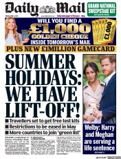 Daily Mail (UK) Newspaper Front Page for 9 April 2021