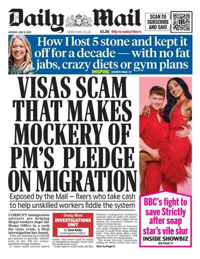 Daily Mail Newspaper Front Page (UK) for 9 June 2025