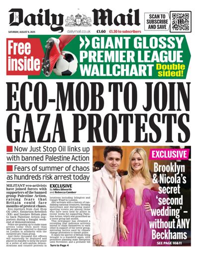 Daily Mail Newspaper Front Page (UK) for 9 August 2025