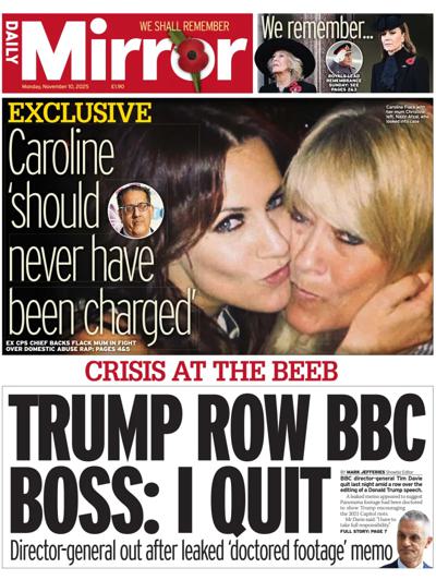 Daily Mirror Newspaper Front Page (UK) for 10 November 2025