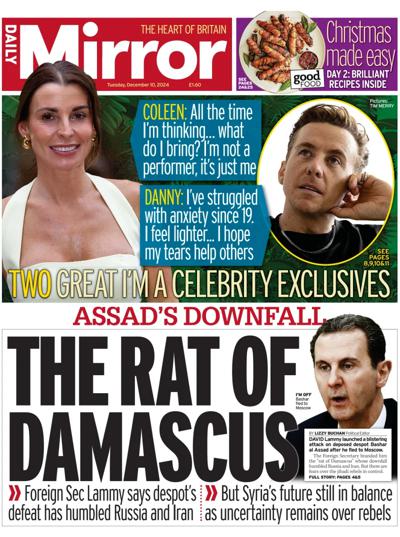 Daily Mirror Newspaper Front Page (UK) for 10 December 2024