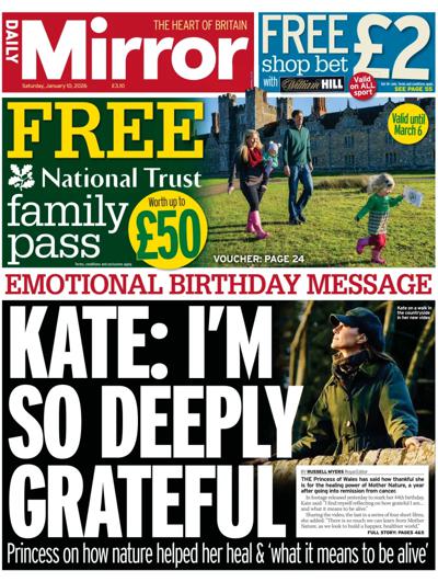 Daily Mirror Newspaper Front Page (UK) for 10 January 2026