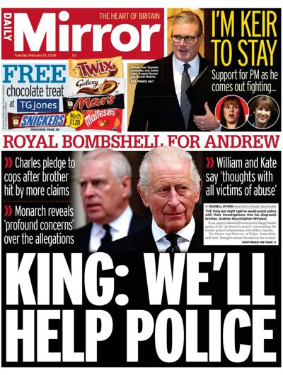 Daily Mirror Newspaper Front Page (UK) for 10 February 2026