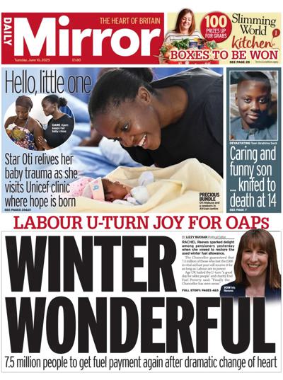 Daily Mirror Newspaper Front Page (UK) for 10 June 2025