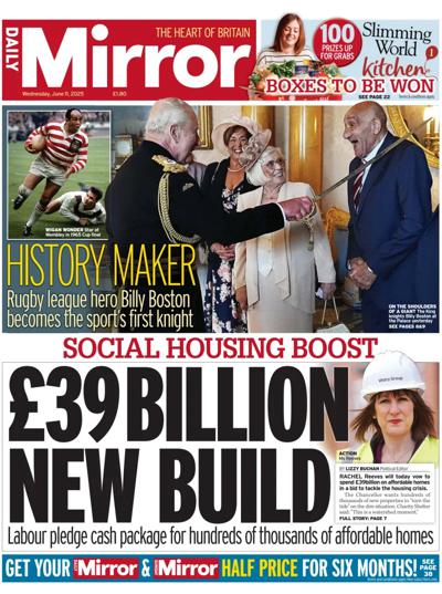 Daily Mirror Newspaper Front Page (UK) for 11 June 2025
