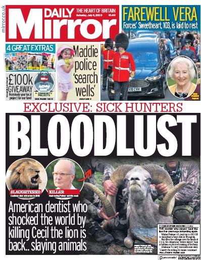 Daily Mirror Newspaper Front Page (UK) for 11 July 2020