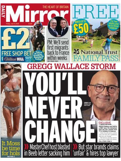 Daily Mirror Newspaper Front Page (UK) for 11 July 2025