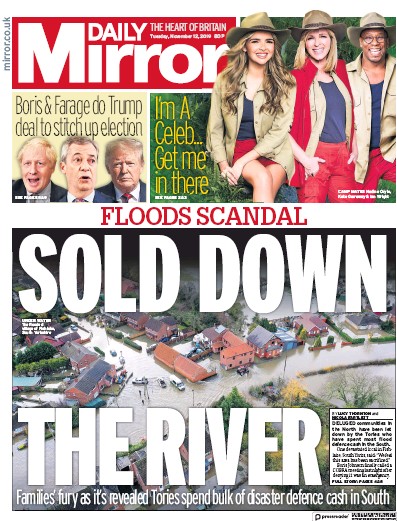 Daily Mirror Newspaper Front Page (UK) for 12 November 2019