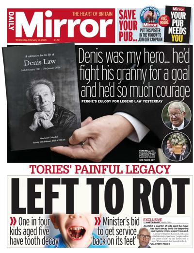 Daily Mirror Newspaper Front Page (UK) for 12 February 2025