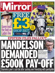 Daily Mirror front page for 12 March 2026