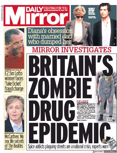 Daily Mirror Newspaper Front Page (UK) for 12 September 2018