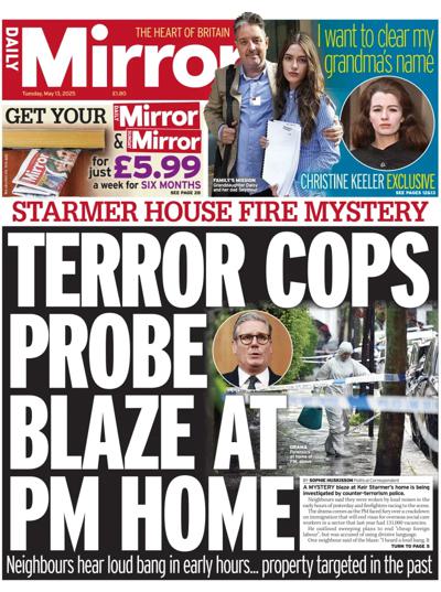 Daily Mirror Newspaper Front Page (UK) for 13 May 2025