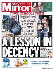 Daily Mirror (UK) Newspaper Front Page for 14 January 2021