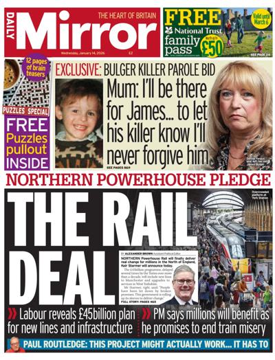 Daily Mirror Newspaper Front Page (UK) for 14 January 2026