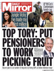 Daily Mirror (UK) Newspaper Front Page for 14 March 2016