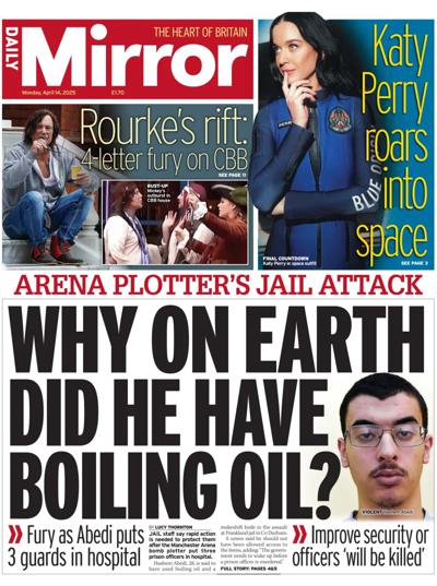 Daily Mirror Newspaper Front Page (UK) for 14 April 2025