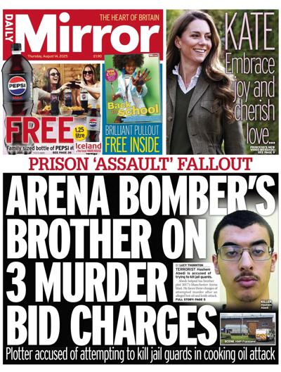 Daily Mirror Newspaper Front Page (UK) for 14 August 2025