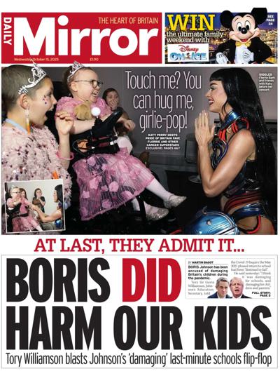 Daily Mirror Newspaper Front Page (UK) for 15 October 2025