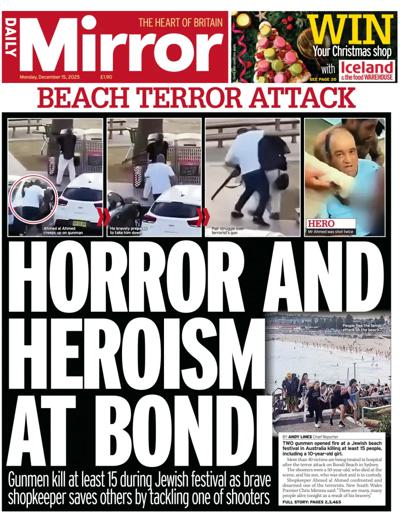 Daily Mirror Newspaper Front Page (UK) for 15 December 2025