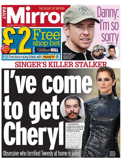 Daily Mirror Newspaper Front Page (UK) for 15 March 2025