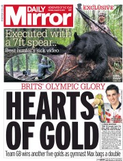 Daily Mirror (UK) Newspaper Front Page for 15 August 2016