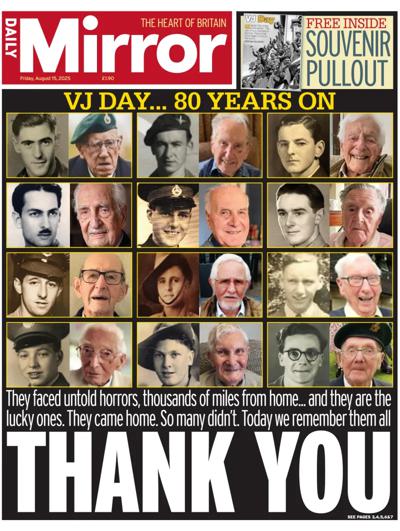 Daily Mirror Newspaper Front Page (UK) for 15 August 2025