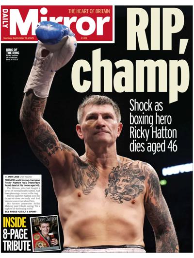 Daily Mirror Newspaper Front Page (UK) for 15 September 2025