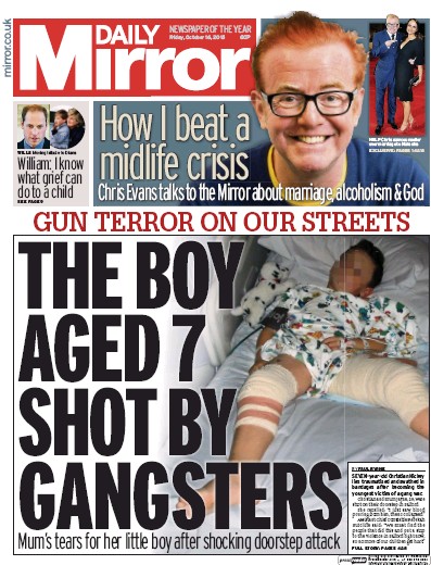 Daily Mirror Newspaper Front Page (UK) for 16 October 2015