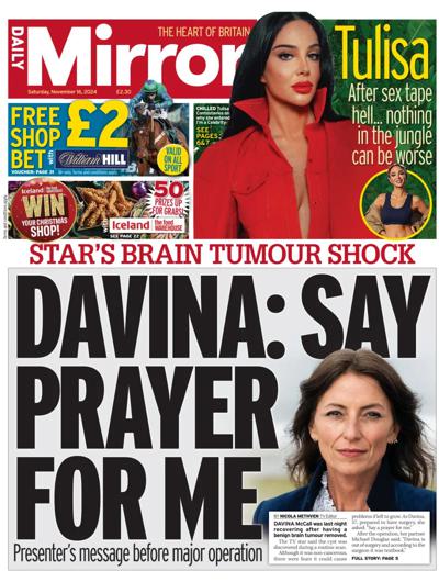 Daily Mirror Newspaper Front Page (UK) for 16 November 2024