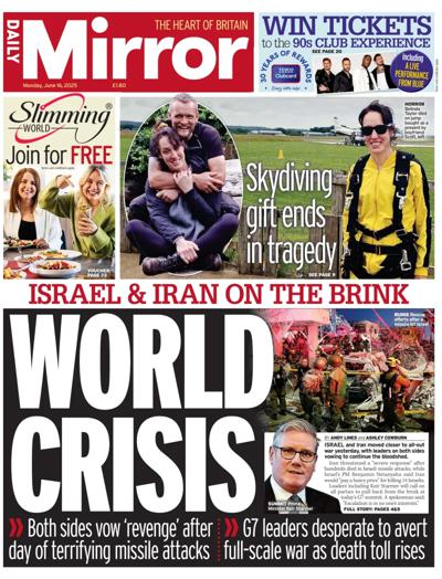 Daily Mirror Newspaper Front Page (UK) for 16 June 2025