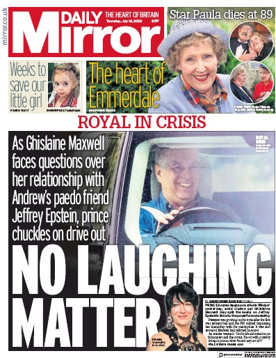 Daily Mirror Newspaper Front Page (UK) for 16 July 2020